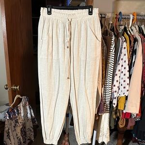Oatmeal Drawstring Linen blend joggers